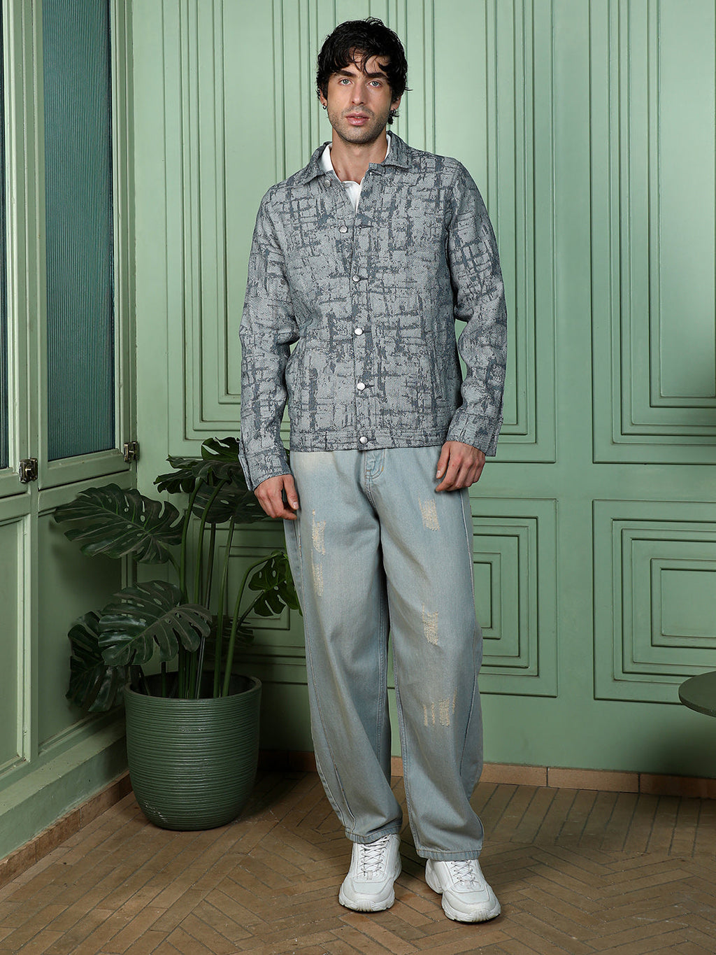 Abstract Jacquard-Denim Jacket